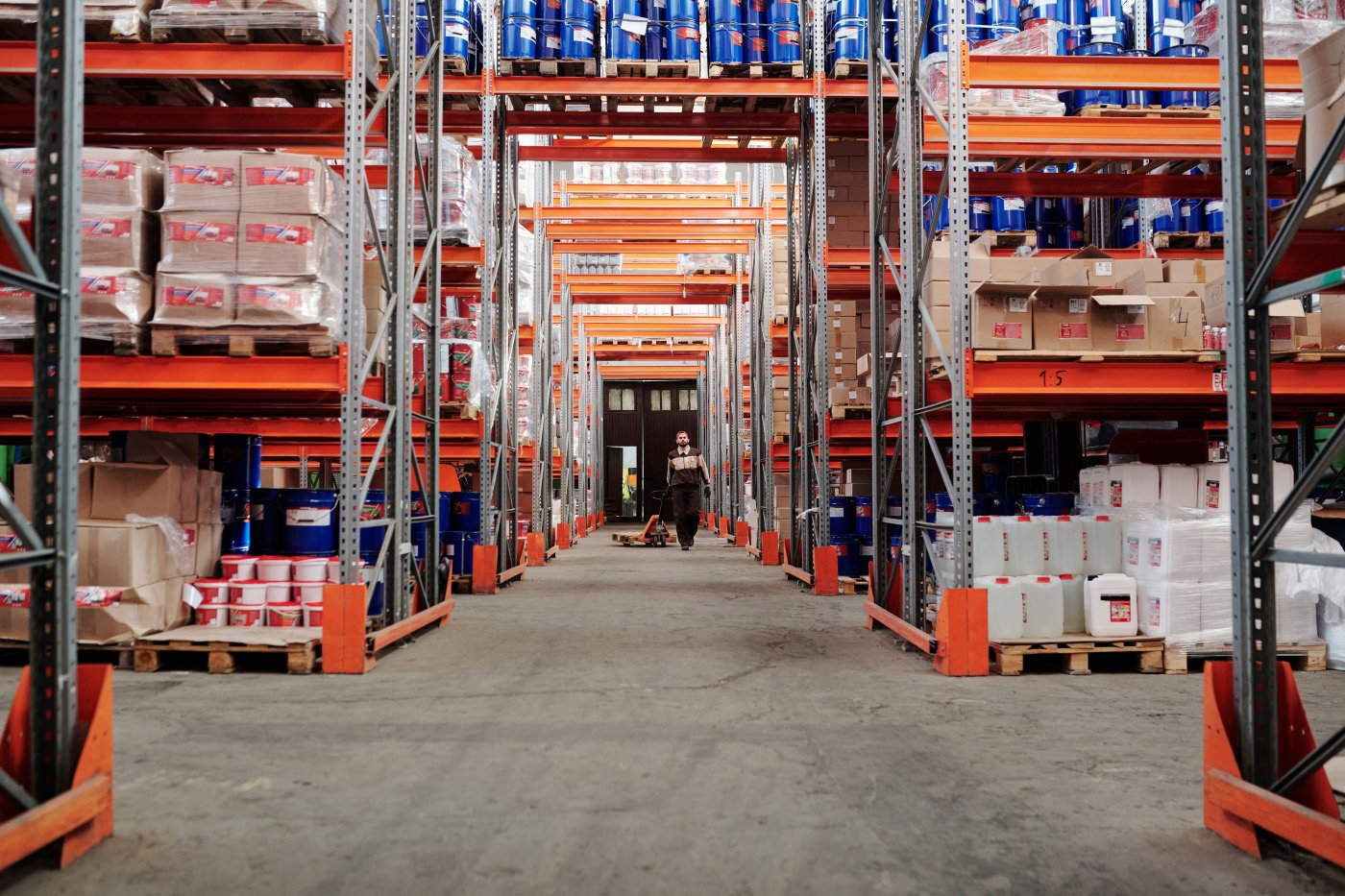Warehouse shelves stocked with products ready to be tracked